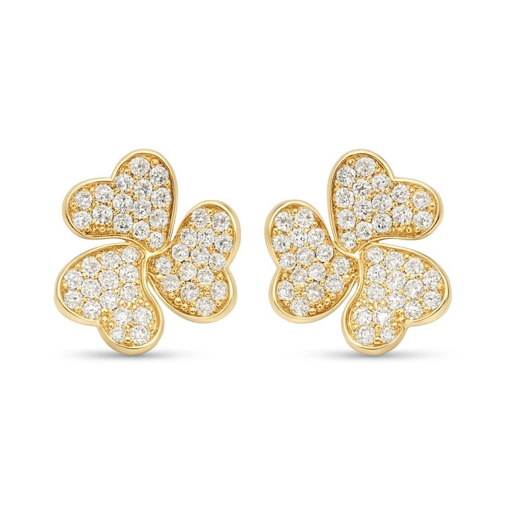 Gold and Clear Zirconia Clover Earrings